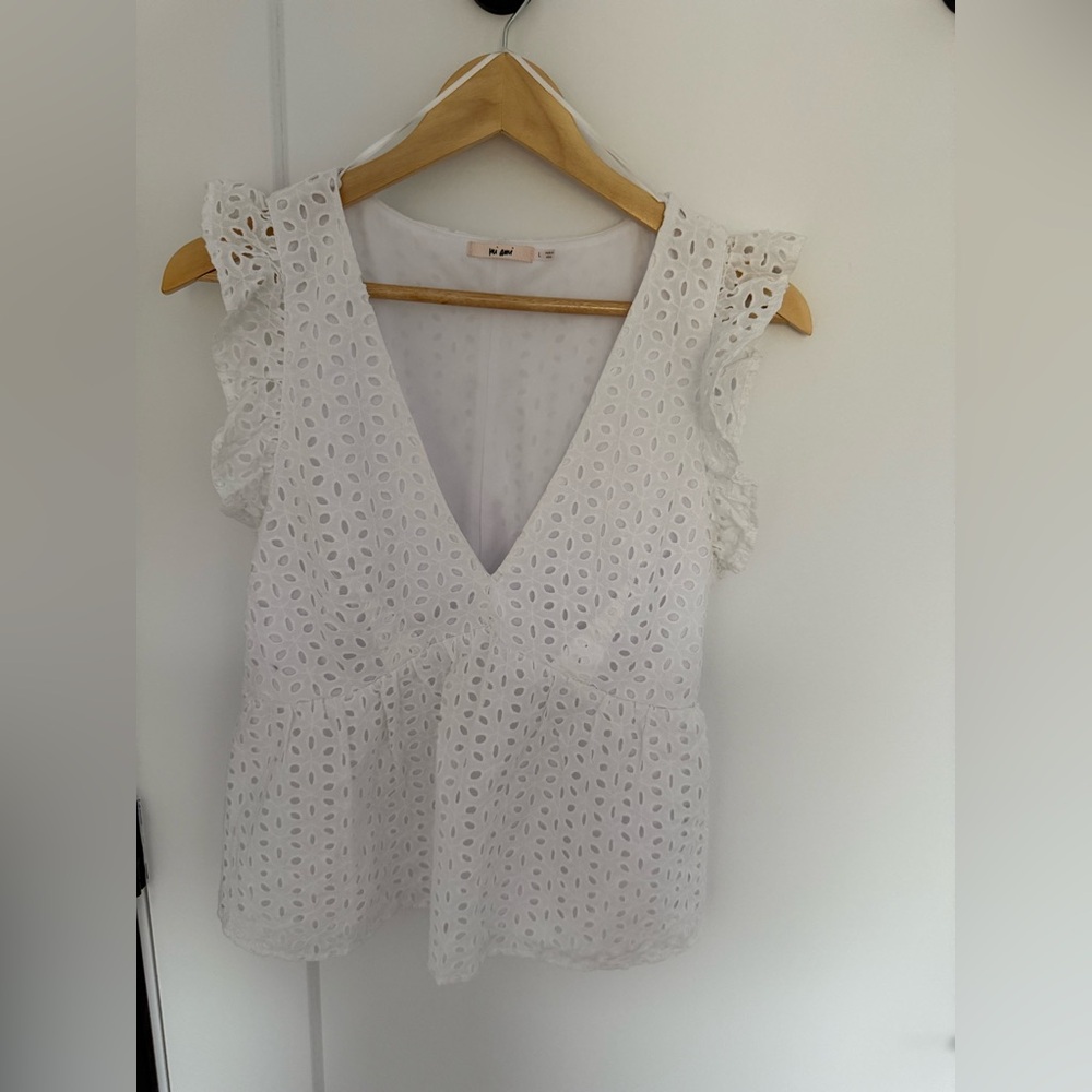 Miami Women White Eyelet Lace Blouse Size Large
